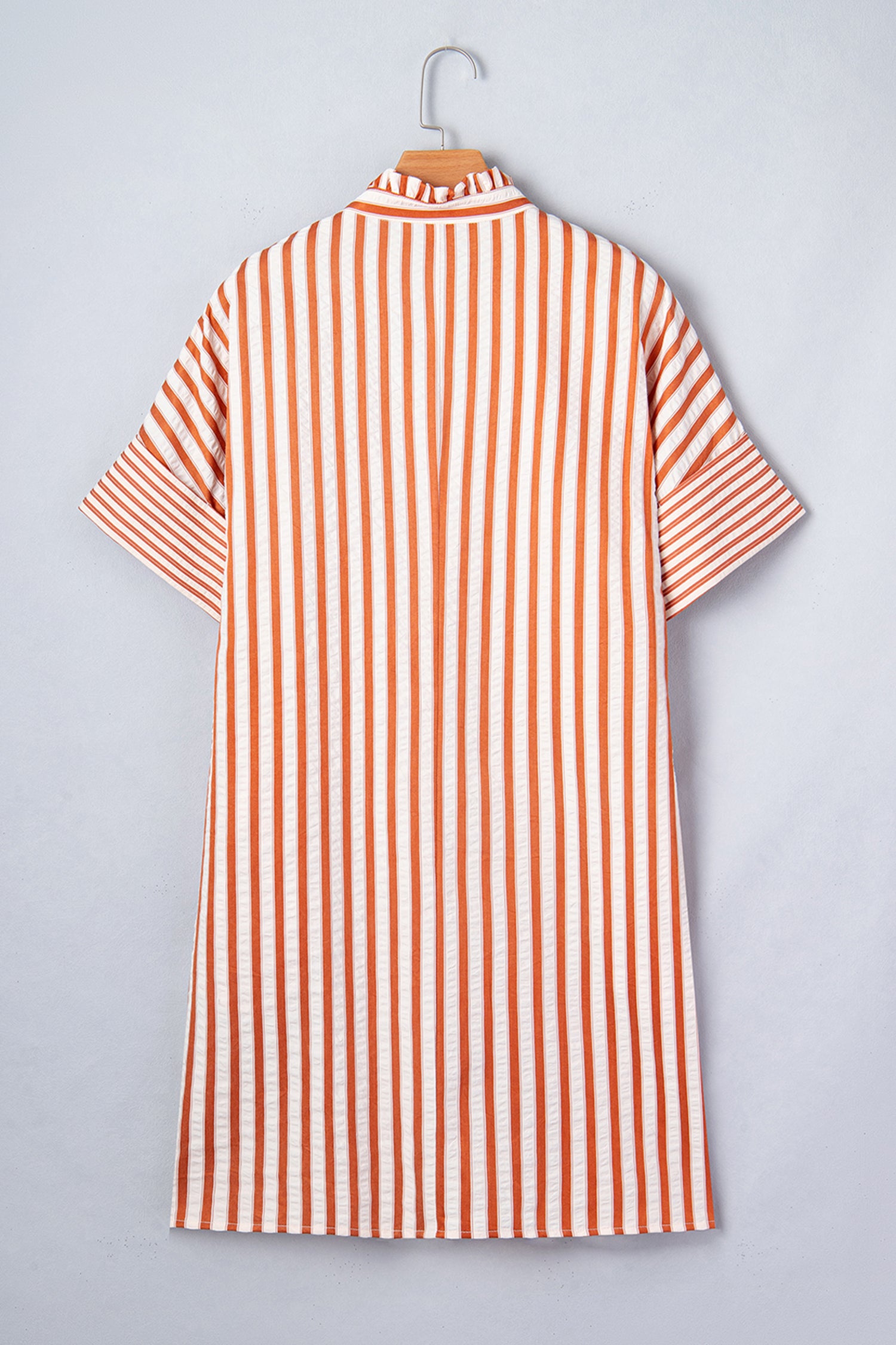 Brown Stripe Pinched V Neck Turn-up Cuffs Shift Mini Dress