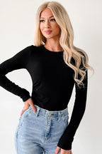 Mineral Red Ribbed Long Sleeve Crew Neck Solid Color Bodysuit