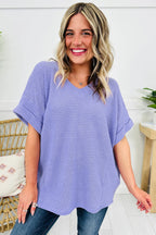 Wisteria Waffle V Neck Short Sleeve Knit Top
