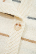 Multicolour Striped Buttoned Front V Neck Drop Shoulder Cardigan Sweater