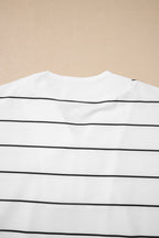 White Stripe Zip up Drop Shoulder Pullover and Shorts 2pcs Outfit