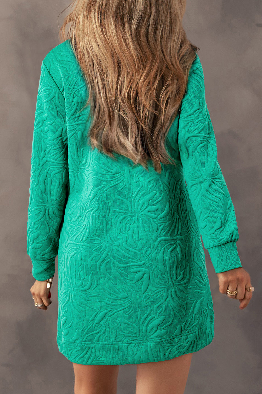 Jacquard Textured Quarter Zipper Shift Mini Dress