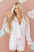 Pink Bow Lattice Print Bow Ties 2pcs Pyjama Set