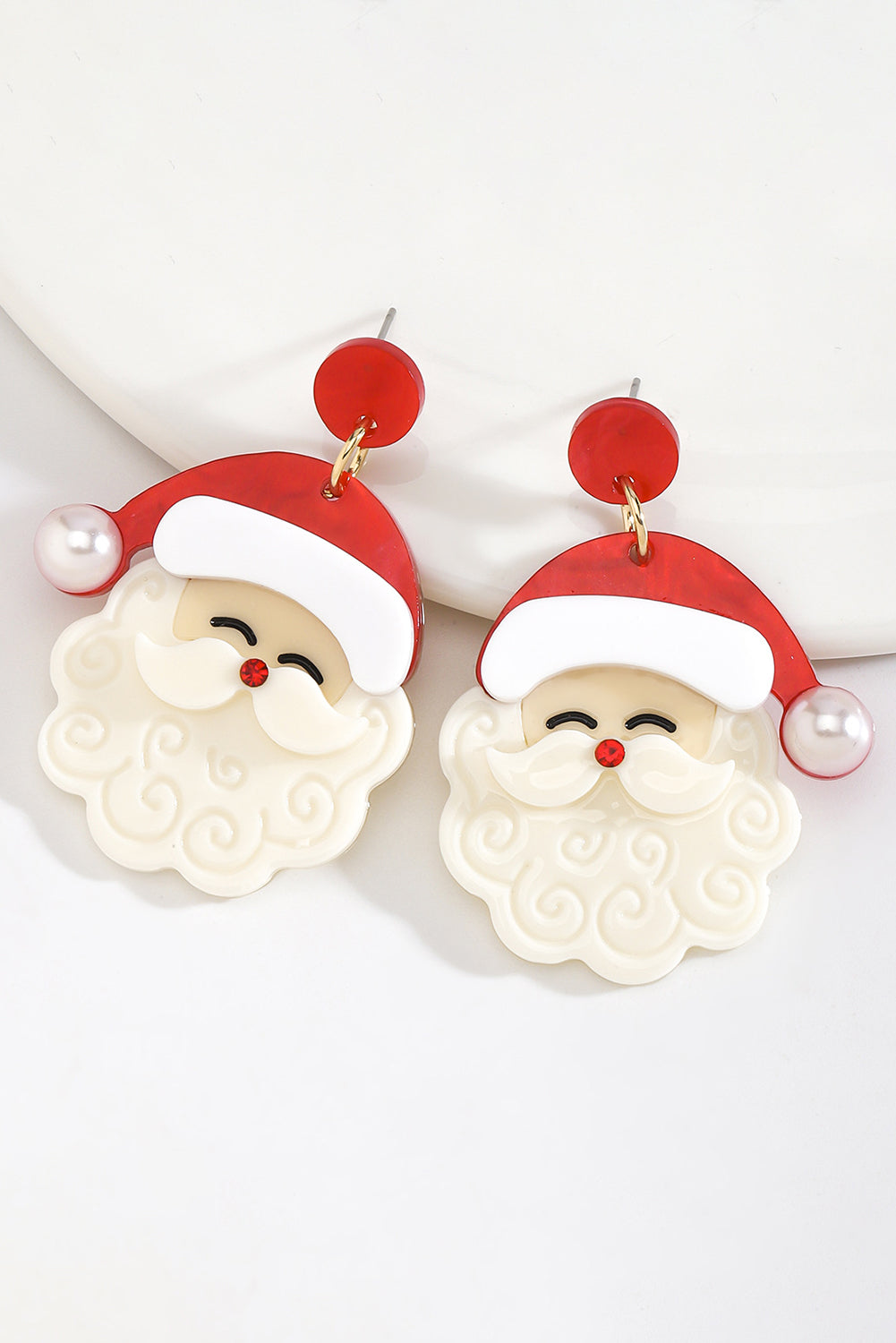 Bright Pearl Decor Cute Father Christmas Earrings