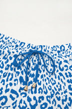 White Leopard Elastic Waist Lace up Contrast Trim Casual Shorts