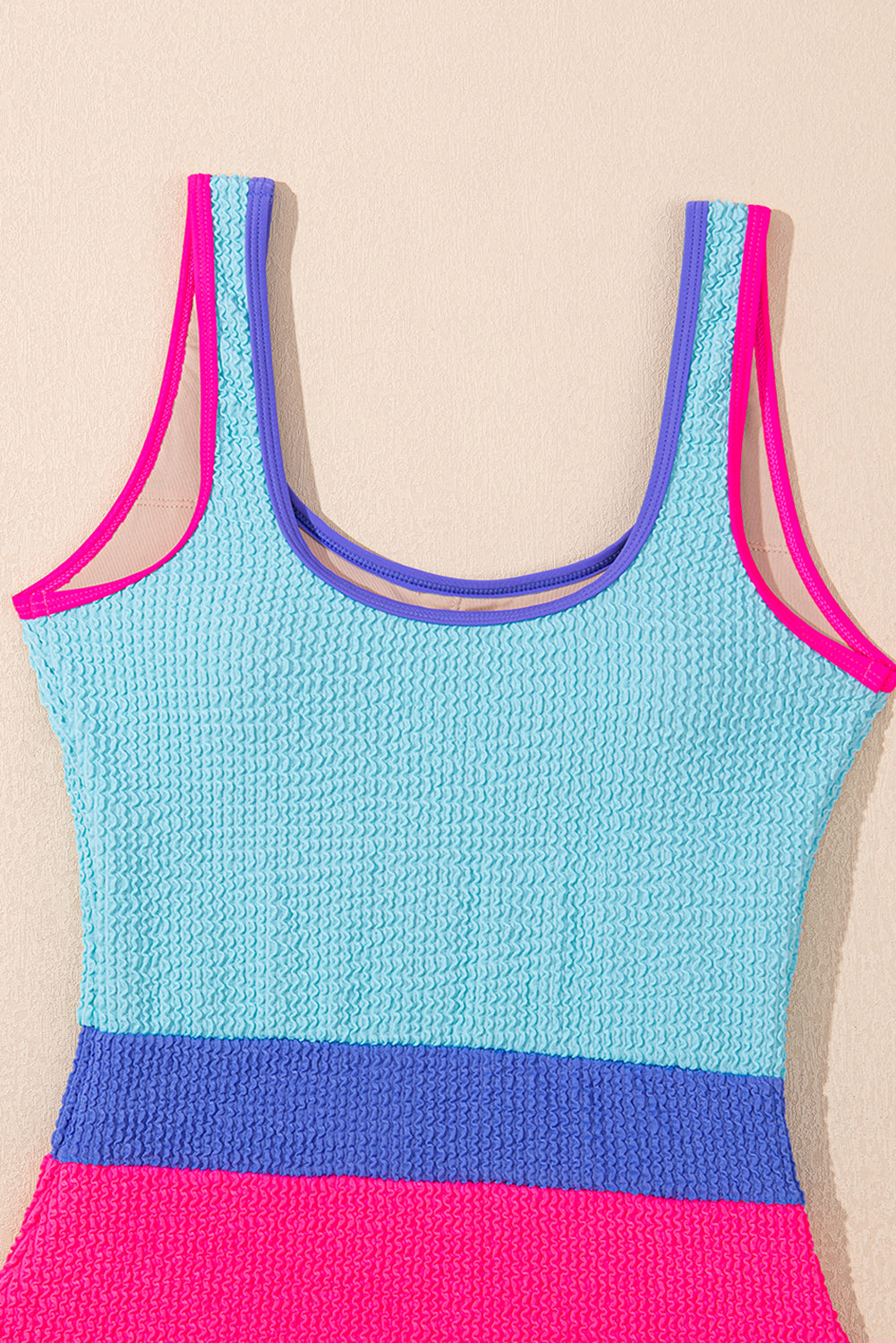 Textured Color Block Patchwork One Piece Swimsuit