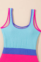 Textured Color Block Patchwork One Piece Swimsuit