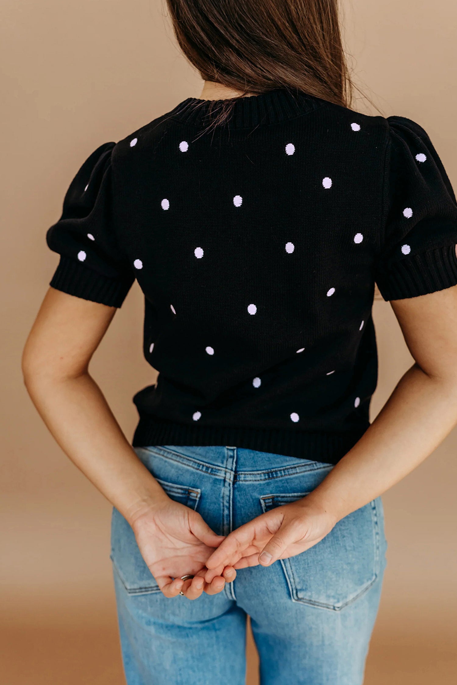 Elegant Polka Dot Bubble Short Sleeve Sweater