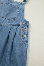 Dusk Blue Pleated Wide Leg Retro Pocketed Denim Jumpsuit