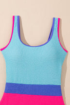 Textured Color Block Patchwork One Piece Swimsuit