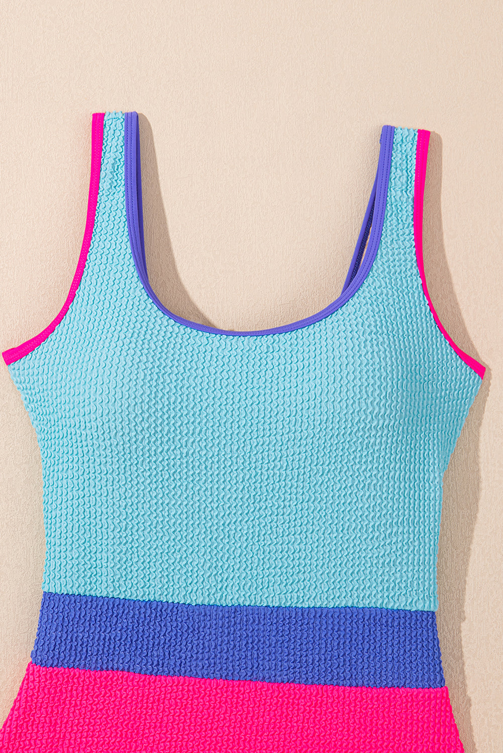 Textured Color Block Patchwork One Piece Swimsuit