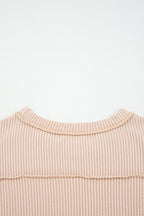 Twist Ribbed Exposed Seam Detail Long Sleeve Loose Top
