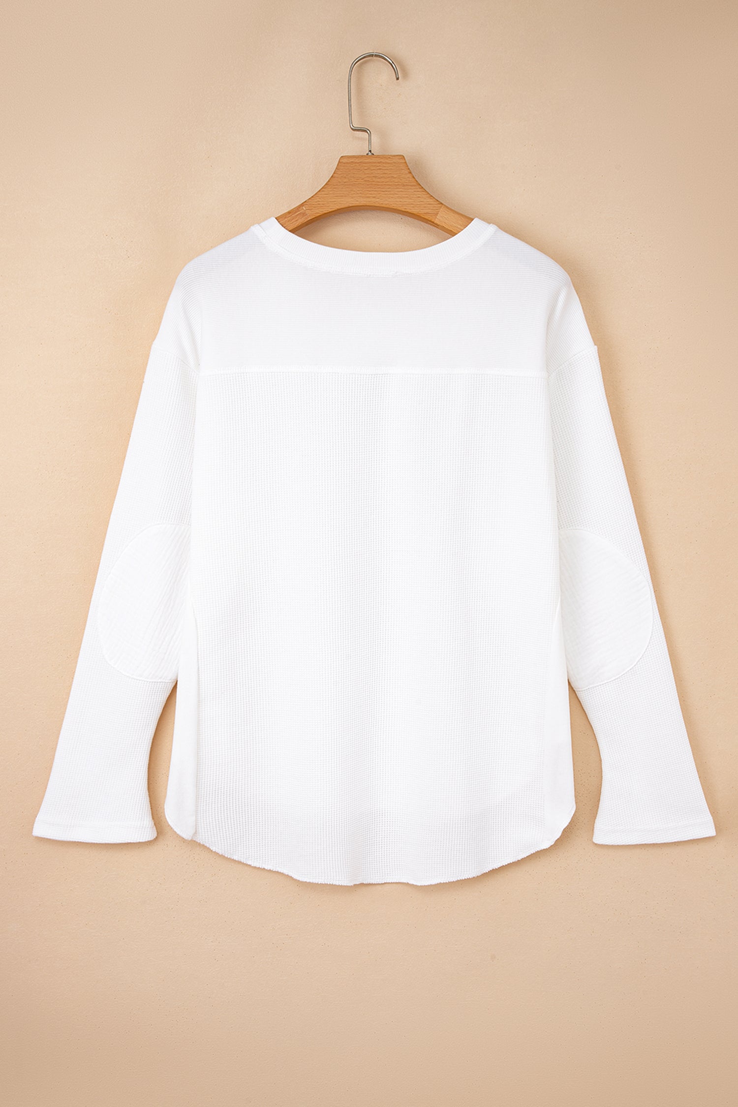White Solid Color Waffle Ribbed Patchwork Dolman Sleeve Oversize Knit Top