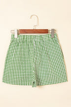 Blue Gingham Printed High Waist Shorts