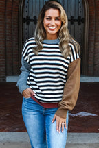 Color black Striped Panels Colorblock Sleeve Chic Sweater