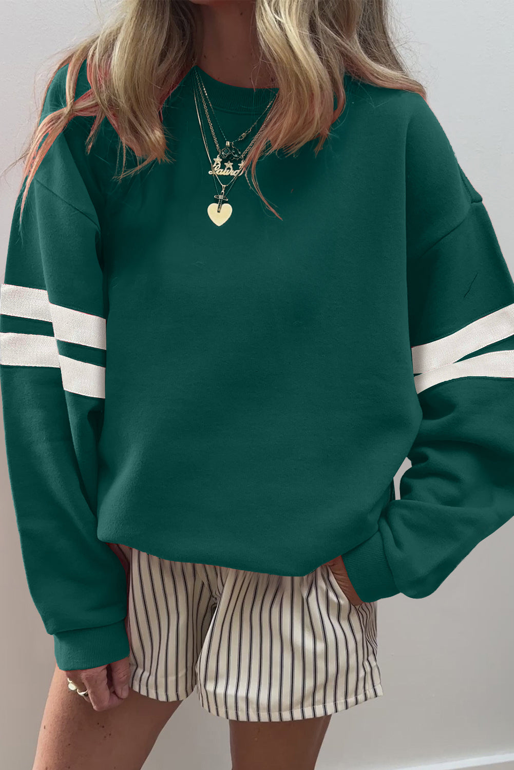 Tillandsia Purple Varsity Striped Detail Drop Shoulder Oversized Sweatshirt