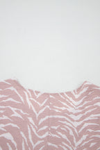 Khaki Abstract Print Cuffed Short Sleeve Loose Top Short Set