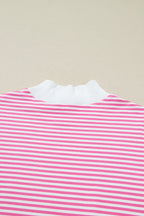Pink Stripe Oversize Mock Neck Sweatshirt and Shorts Set