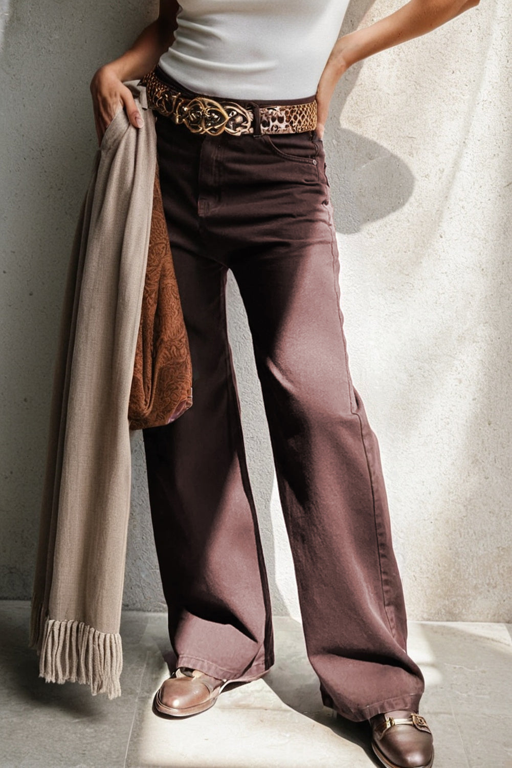 Red Dahlia Loose Straight High Waist Solid Color Jeans