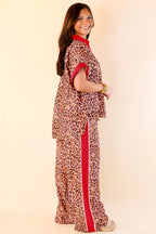 Contrast Trim Leopard Top and Pant Set