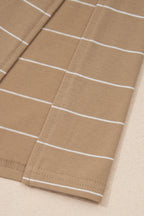 Khaki Stripe Casual Short Sleeve Side Slit Maxi T Shirt Dress