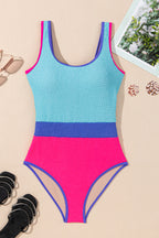 Textured Color Block Patchwork One Piece Swimsuit
