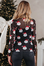 Black Christmas Fashion Print Slim Fit Long Sleeve Top