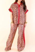 Contrast Trim Leopard Top and Pant Set