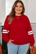 Light Grey Varsity Striped Detail Crew Neck Plus Sweatshirt