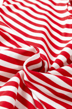 Red Stripe Drop Shoulder Long Sleeve Top Lounge Pants 2pcs Set