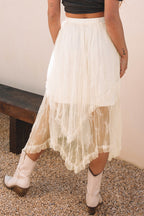 Apricot Lace Cascading Tiered High Waist Maxi Skirt