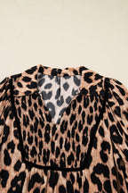 Brown Leopard Print Smocked Detail Flowy Midi Dress