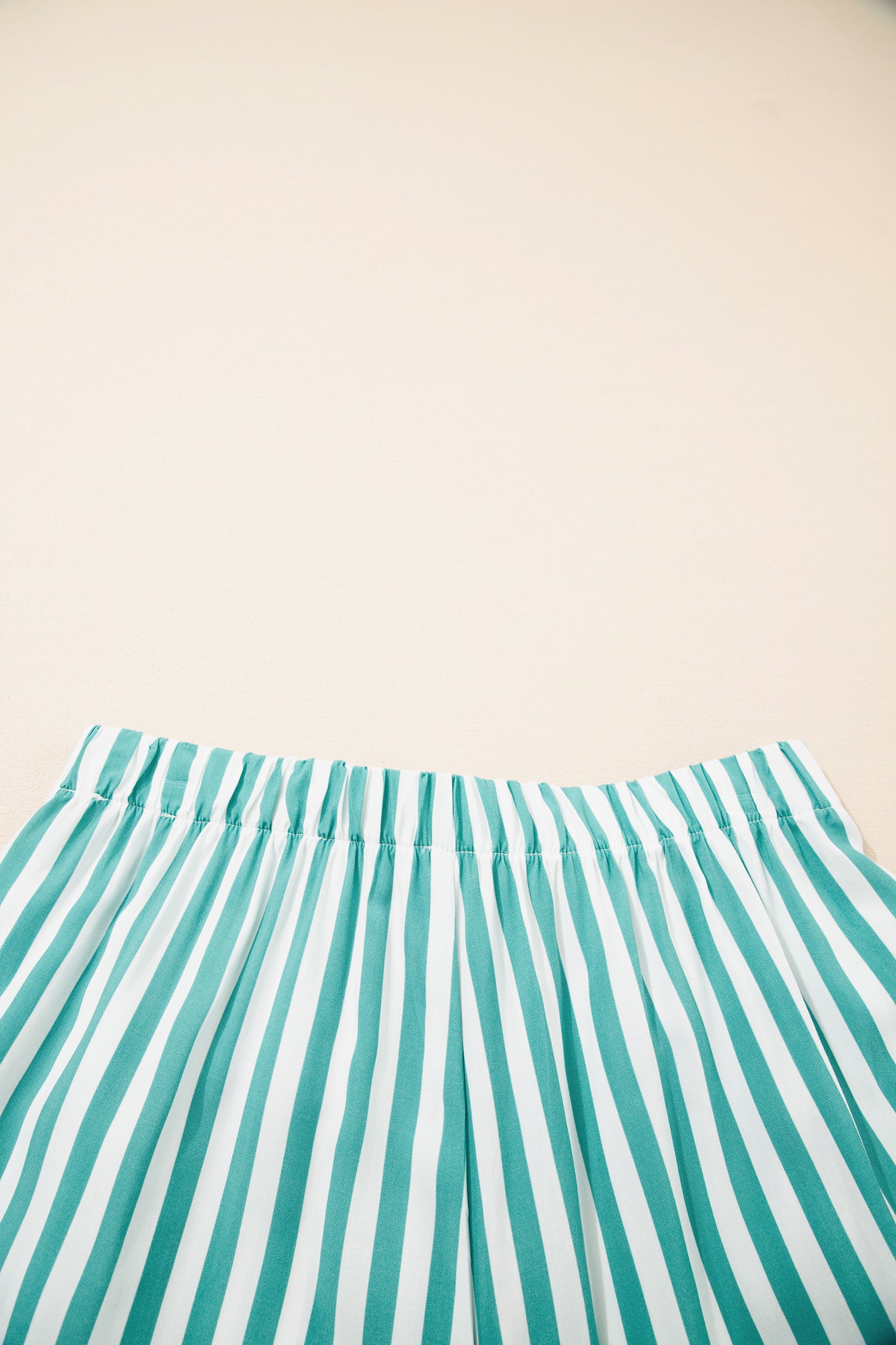 Green Stripe Contrast Ricrac Trim Long Sleeve Shirt Drawstring Ruffled Pyjama Short Set