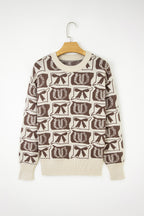Light Blue Bows & Horseshoes Pattern Western Fashion Print Sweater
