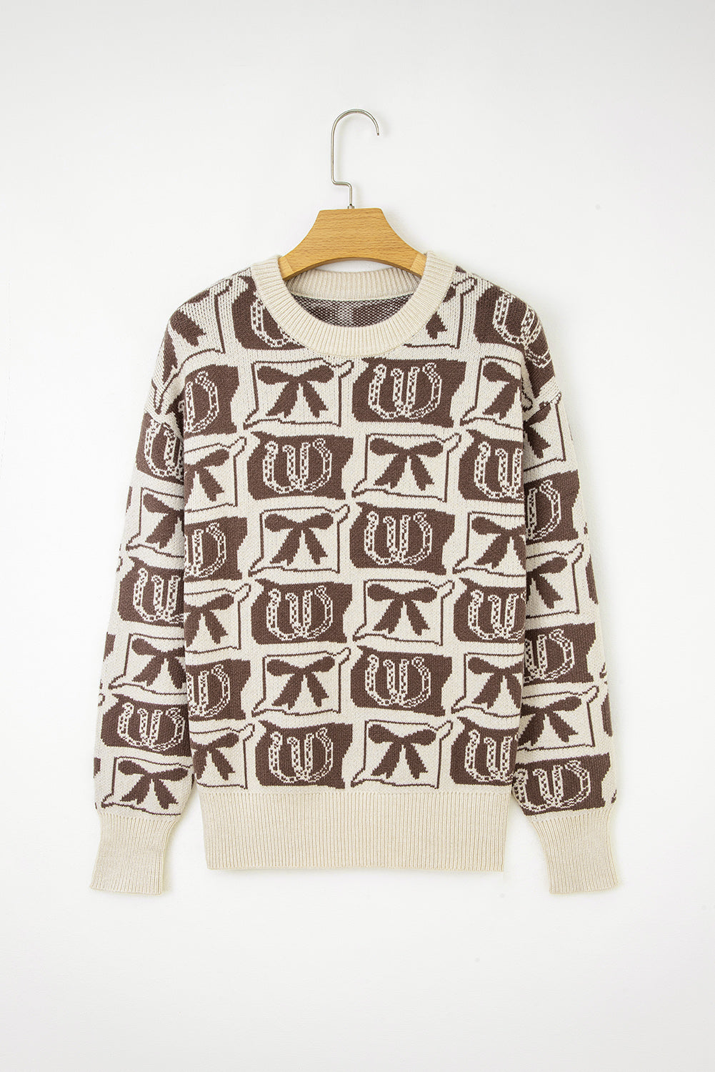 Light Blue Bows & Horseshoes Pattern Western Fashion Print Sweater
