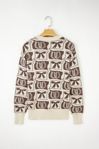 Light Blue Bows & Horseshoes Pattern Western Fashion Print Sweater