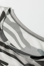 Western Fashion Camouflage Print Mesh Long Sleeve Top