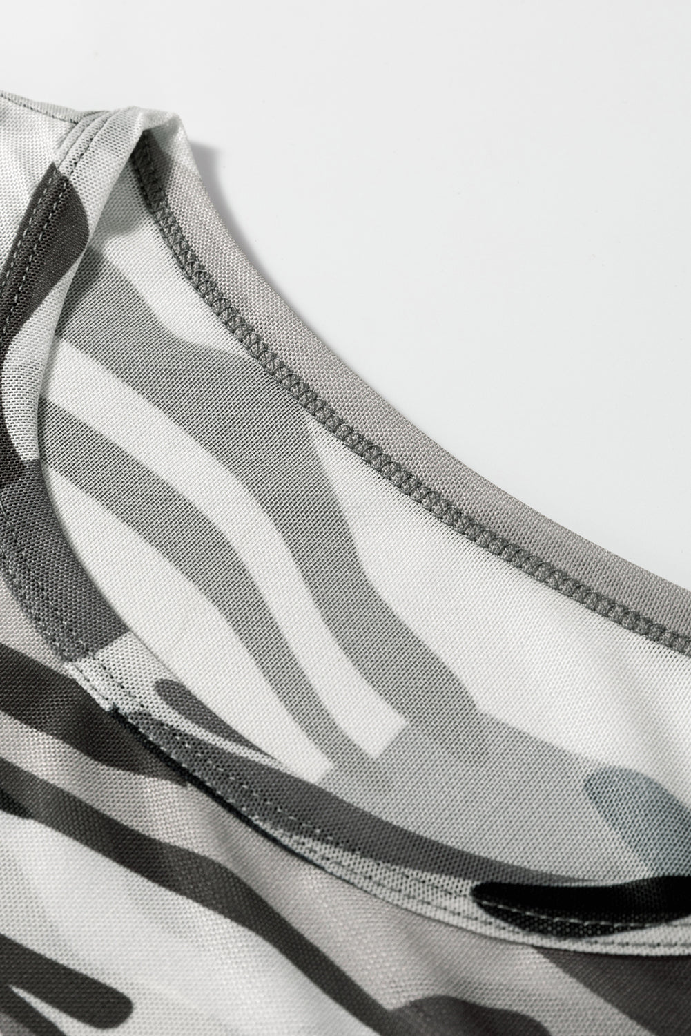 Western Fashion Camouflage Print Mesh Long Sleeve Top