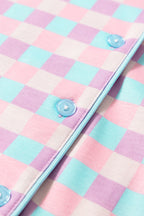 Purple Checkered Pattern Short Sleeve Pyjamas Set