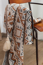 Parchment Geometric Pattern Knit Bohemian Tassel Blanket