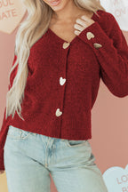 Heart Metal Button V Neck Cardigan Sweater