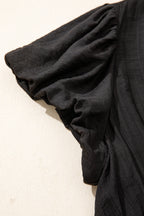 Black Leopard V Neck Patchwork Smocked Waist Plus Size Ruffled Dress