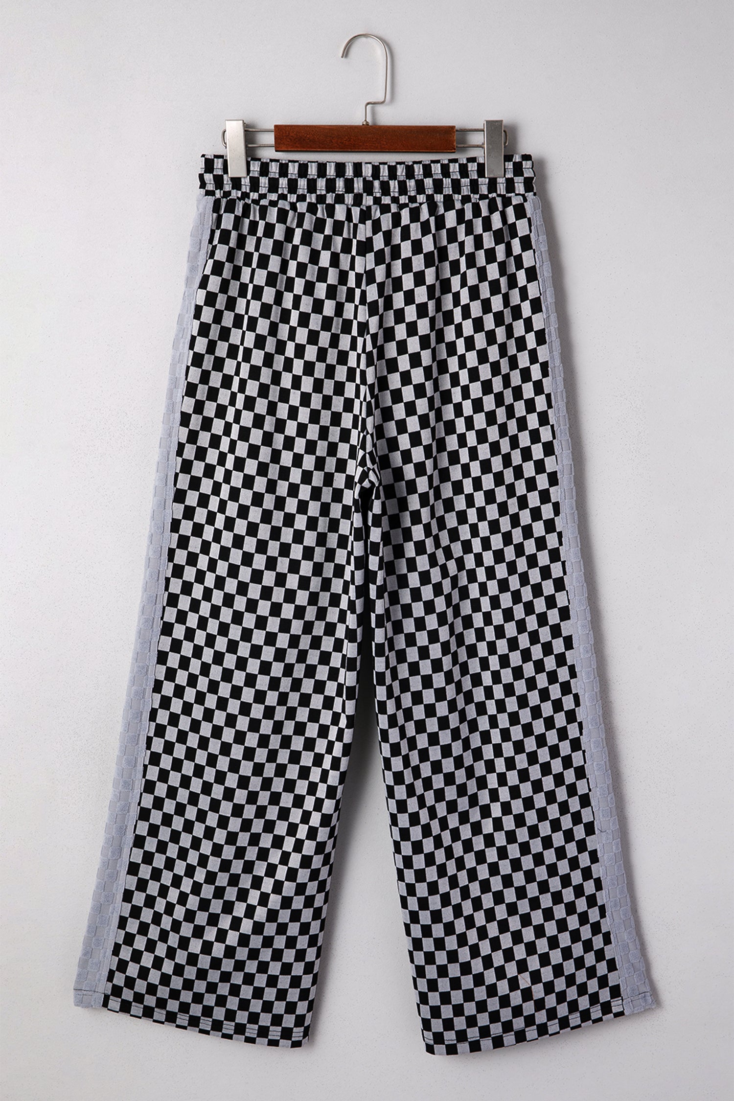 White Checkerboard Drawstring Waist Casual Pants
