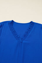 Sky Blue Frilled V Neck Bracelet Sleeve Shift Mini Dress