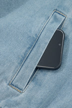 Myosotis Elastic Edge Collared Zip Up Denim Jacket With Pocket