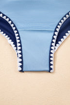 Beau Blue Ric Rac Trim Contrasted Patchwork Cutout One Piece Swimsuit