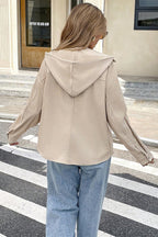 Beige Thermal Knit Textured Hooded Jacket