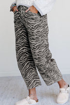 Gray Zebra Stripe Printed Wide Leg Jeans
