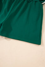 Navy Blue Varsity Stripe Detail Drop Shoulder Pullover Mini Skirt Set