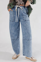 Ashleigh Blue Acid Wash Exposed Seam Drawstring Elastic Waistband Jeans